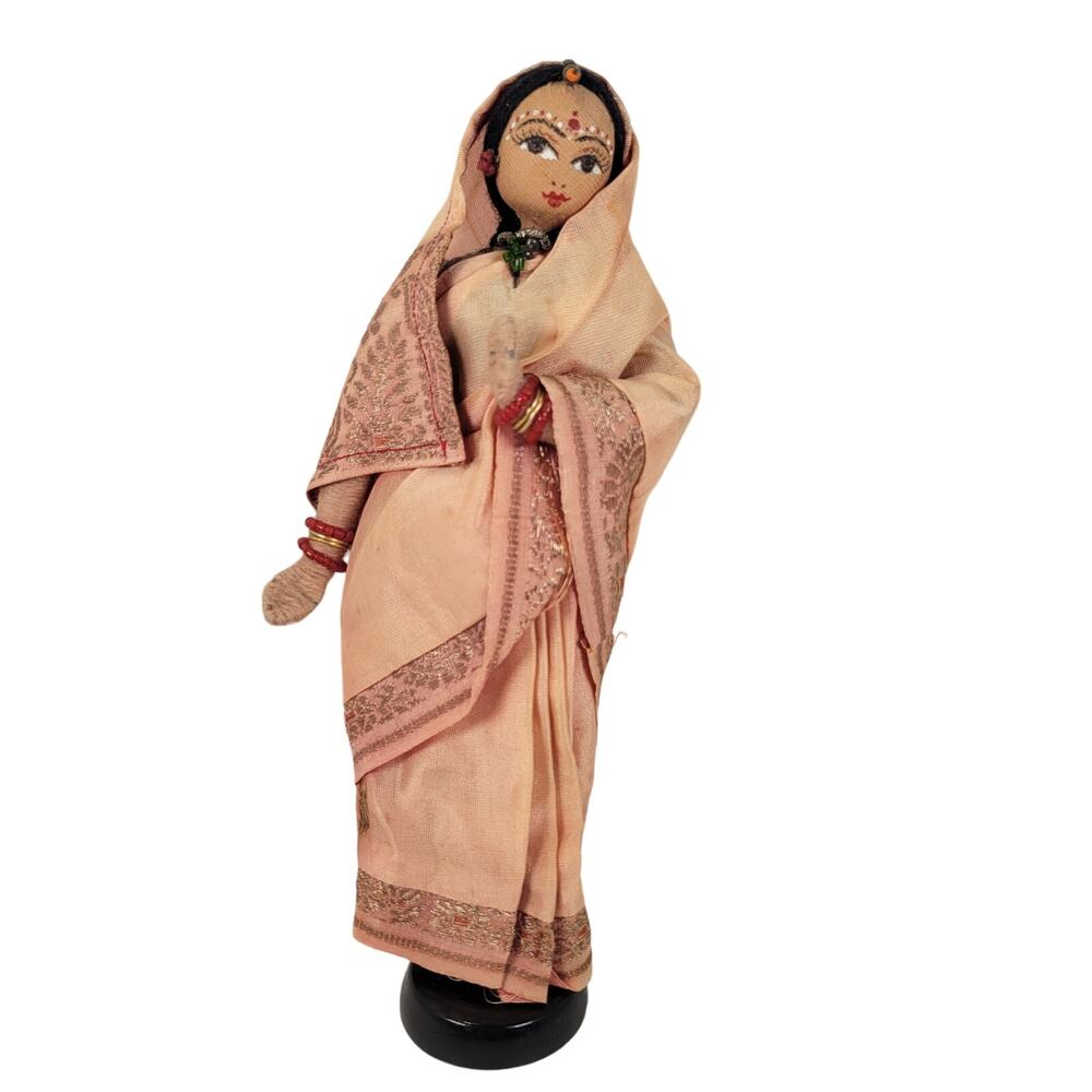 Vintage Indian Banaras Lady Doll Handmade Sari Decor Collectible 8"